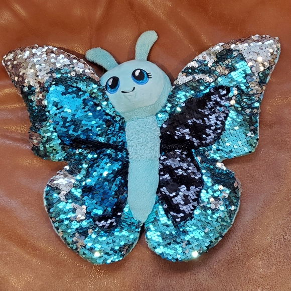 10 inchx 13 inch Blue Silver Sequins Butterfly Stuffed Plush Toy #1 - Picture 1 of 5